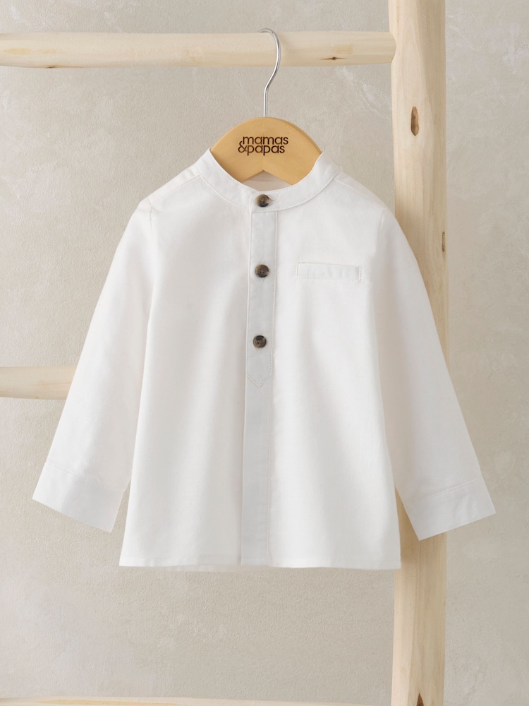 Mamas & Papas Grandad Collar Smart 100% Cotton White Shirt - Image 1 of 3