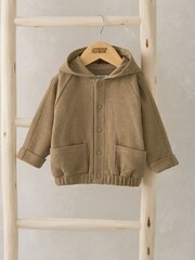 Mamas & Papas Waffle 100% Cotton Bomber Brown Hoodie - Image 1 of 3