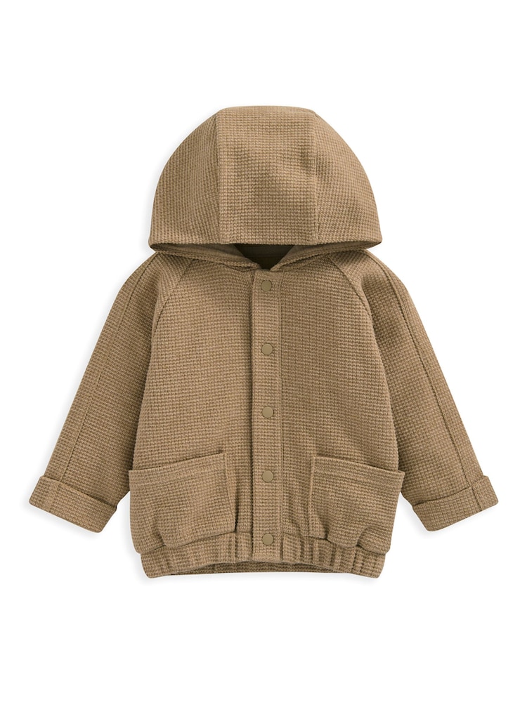 Mamas & Papas Waffle 100% Cotton Bomber Brown Hoodie - Image 2 of 3