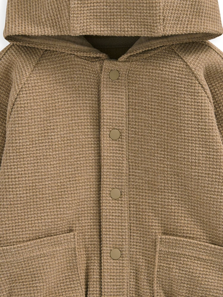 Mamas & Papas Waffle 100% Cotton Bomber Brown Hoodie - Image 3 of 3