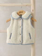 Mamas & Papas Reversible Floral Borg White Gilet - Image 1 of 3