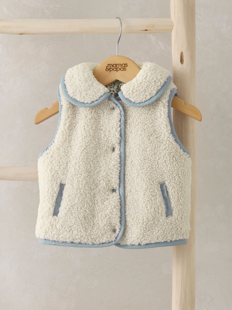 Mamas & Papas Reversible Floral Borg White Gilet - Image 1 of 3