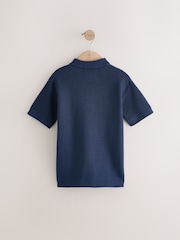 Navy Blue 100% Cotton Textured Short Sleeve Knitted Polo Shirt (3-16yrs) (3-16yrs) - Image 2 of 4