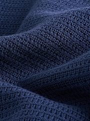 Navy Blue 100% Cotton Textured Short Sleeve Knitted Polo Shirt (3-16yrs) (3-16yrs) - Image 4 of 4