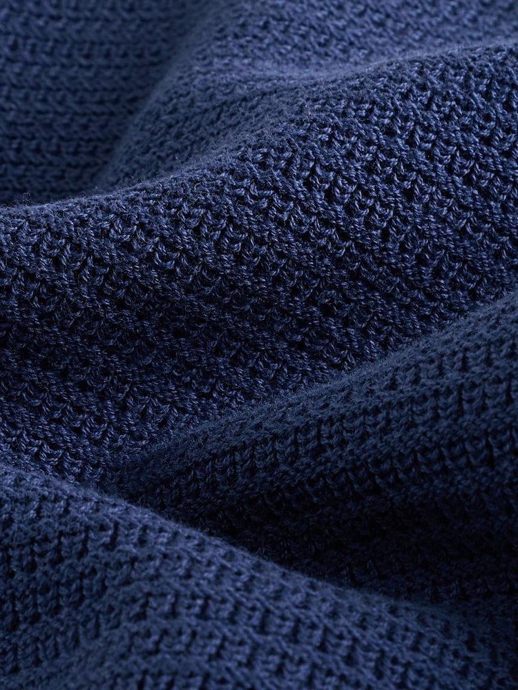 Navy Blue 100% Cotton Textured Short Sleeve Knitted Polo Shirt (3-16yrs) (3-16yrs) - Image 4 of 4