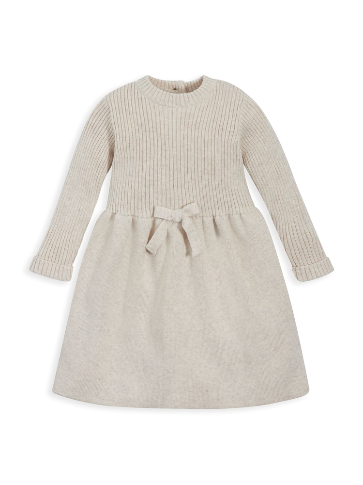 Mamas & Papas Cream Knitted Bow 100% Cotton Dress - Image 1 of 2
