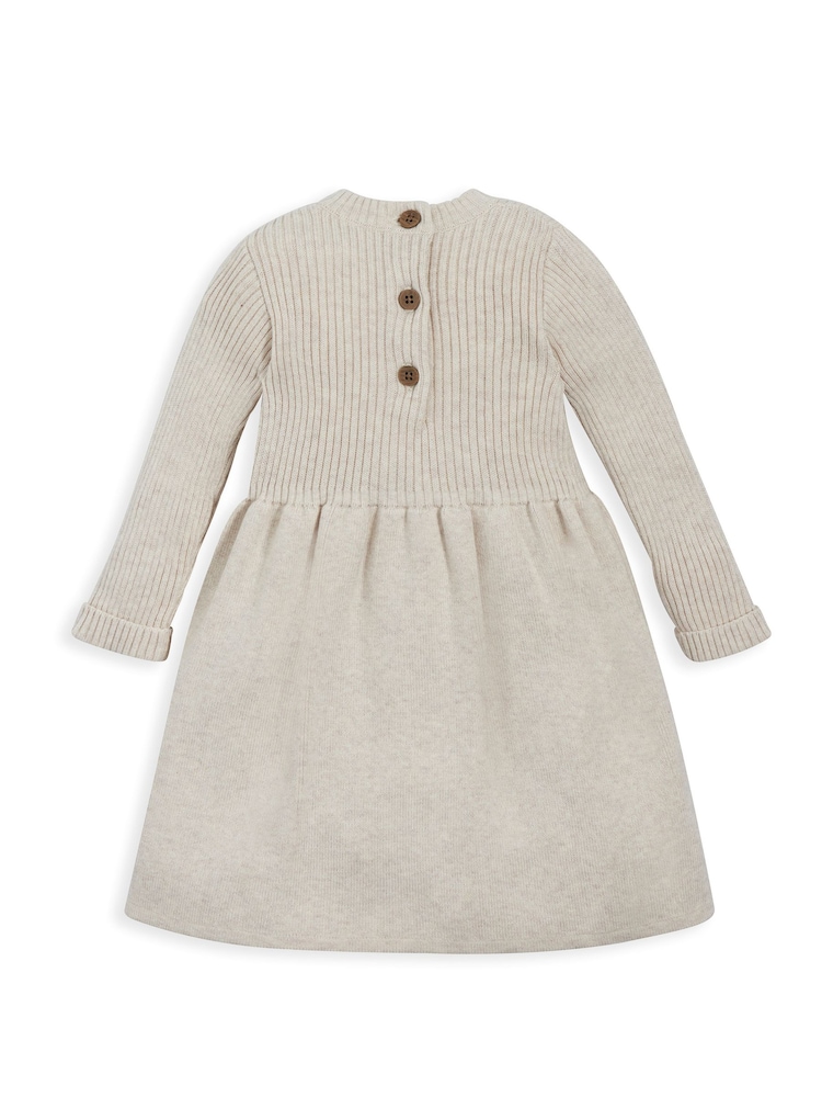 Mamas & Papas Cream Knitted Bow 100% Cotton Dress - Image 2 of 2