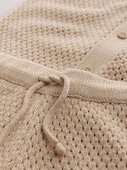 Neutral Textured Knitted Button Through Polo Shirt and Shorts Set (3-16yrs) - Image 5 of 5