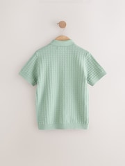 Mineral Green Short Sleeve Knitted Button Through 100% Cotton Polo Shirt (3-16yrs) - Image 2 of 4