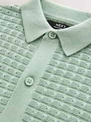Mineral Green Short Sleeve Knitted Button Through 100% Cotton Polo Shirt (3-16yrs) - Image 3 of 4