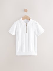 White 100% Cotton Knitted Zip Neck Polo Shirt (3-16yrs) - Image 1 of 4