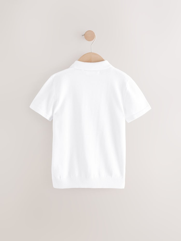 White 100% Cotton Knitted Zip Neck Polo Shirt (3-16yrs) - Image 2 of 4 White 100% Cotton Knitted Zip Neck Polo Shirt (3-16yrs) - Image 2 of 4