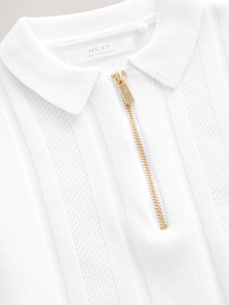 White 100% Cotton Knitted Zip Neck Polo Shirt (3-16yrs) - Image 3 of 4