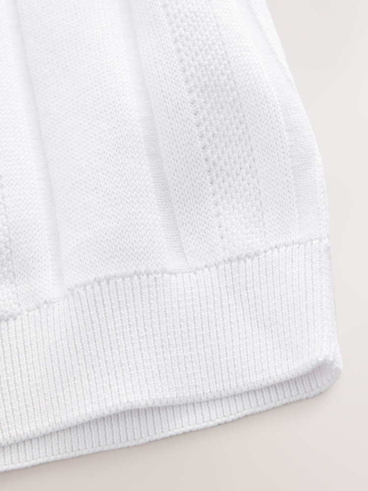 White 100% Cotton Knitted Zip Neck Polo Shirt (3-16yrs) - Image 4 of 4 White 100% Cotton Knitted Zip Neck Polo Shirt (3-16yrs) - Image 4 of 4