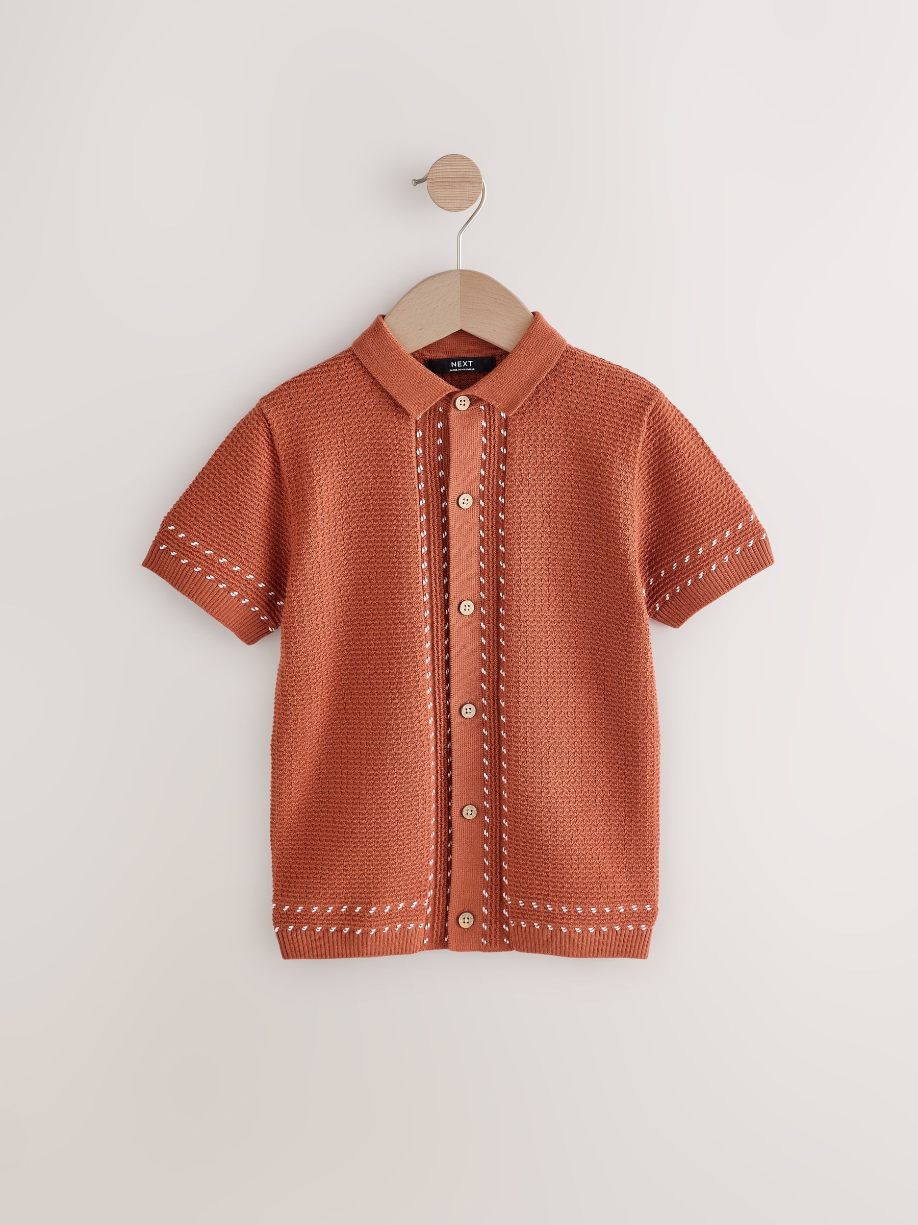 【新品】25ss h beauty&youth cotton polo knit Buy Rust Brown 100% Cotton Short Sleeve Knitted Polo Shirt (3