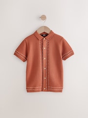 Rust Brown 100% Cotton Short Sleeve Knitted Polo Shirt (3-16yrs) - Image 1 of 4
