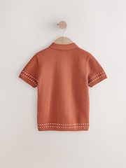 Rust Brown 100% Cotton Short Sleeve Knitted Polo Shirt (3-16yrs) - Image 2 of 4