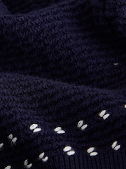 Navy Blue Textured Knitted Button Through Polo Shirt and Shorts Set (3-16yrs) - Image 7 of 8