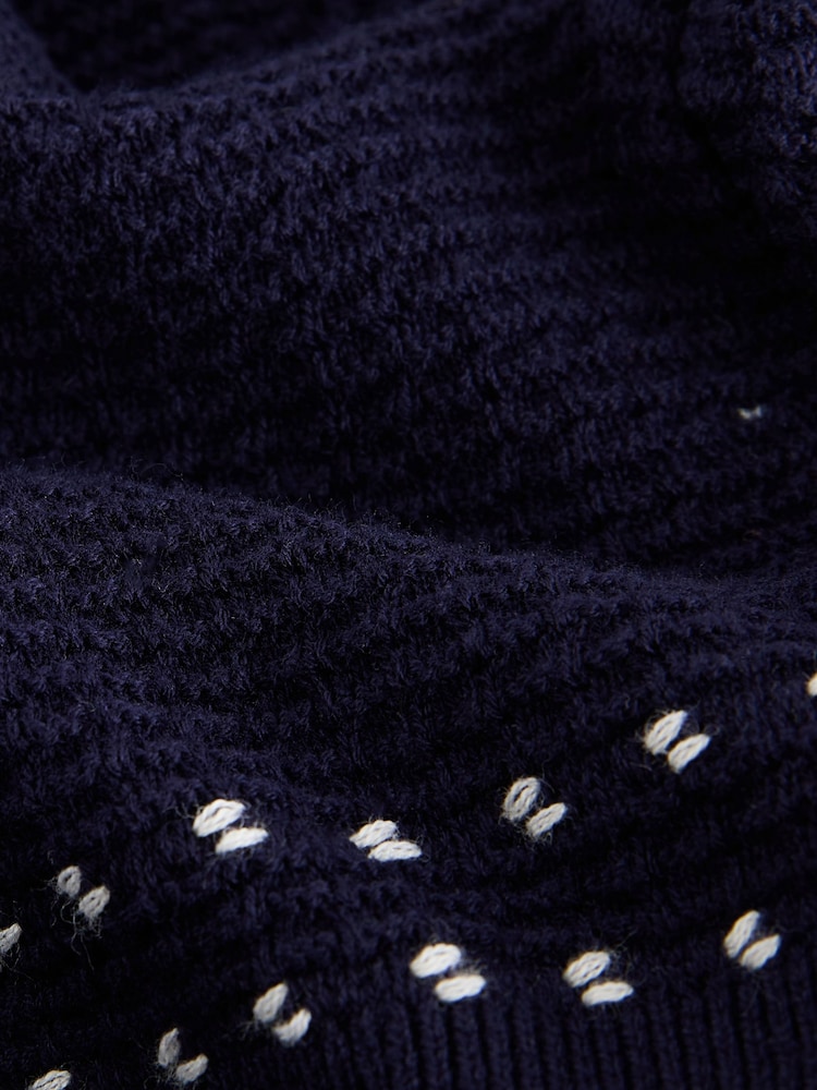 Navy Blue Textured Knitted Button Through Polo Shirt and Shorts Set (3-16yrs) - Image 7 of 8