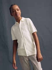 Ecru White Short Sleeve Knitted Button Through 100% Cotton Polo Shirt (3-16yrs) - Image 1 of 7