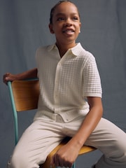 Ecru White Short Sleeve Knitted Button Through 100% Cotton Polo Shirt (3-16yrs) - Image 2 of 7