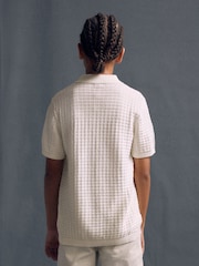 Ecru White Short Sleeve Knitted Button Through 100% Cotton Polo Shirt (3-16yrs) - Image 3 of 7