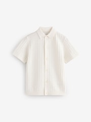 Ecru White Short Sleeve Knitted Button Through 100% Cotton Polo Shirt (3-16yrs) - Image 4 of 7