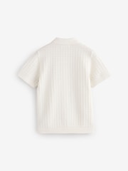 Ecru White Short Sleeve Knitted Button Through 100% Cotton Polo Shirt (3-16yrs) - Image 5 of 7