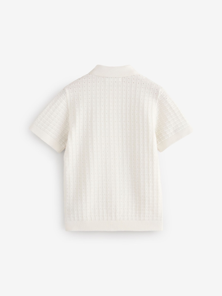 Ecru White Short Sleeve Knitted Button Through 100% Cotton Polo Shirt (3-16yrs) - Image 5 of 7