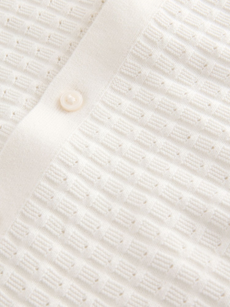 Ecru White Short Sleeve Knitted Button Through 100% Cotton Polo Shirt (3-16yrs) - Image 6 of 7