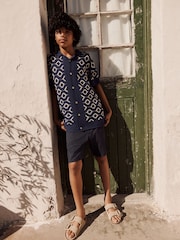 Navy Blue Crochet Short Sleeve Button Through Knitted Polo Shirt (3-14yrs) - Image 2 of 8