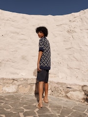 Navy Blue Crochet Short Sleeve Button Through Knitted Polo Shirt (3-14yrs) - Image 3 of 8