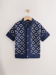 Navy Blue Crochet Short Sleeve Button Through Knitted Polo Shirt (3-14yrs) - Image 5 of 8