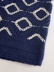 Navy Blue Crochet Short Sleeve Button Through Knitted Polo Shirt (3-14yrs) - Image 8 of 8
