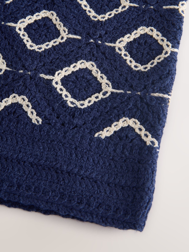 Navy Blue Crochet Short Sleeve Button Through Knitted Polo Shirt (3-14yrs) - Image 8 of 8