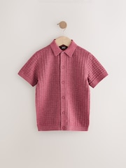 Burgundy Red Short Sleeve Knitted Button Through 100% Cotton Polo Shirt (3-16yrs) - Image 1 of 4
