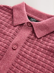 Burgundy Red Short Sleeve Knitted Button Through 100% Cotton Polo Shirt (3-16yrs) - Image 3 of 4