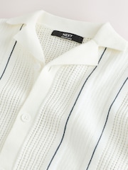 Ecru Vertical Stripe Short Sleeve Button Through Knitted 100% Cotton Polo Shirt (3-16yrs) - Image 3 of 4