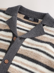 Neutral Black/White Textured Revere Collar Short Sleeve Knitted Polo Shirt (3-16yrs) - Image 3 of 4
