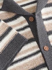 Neutral Black/White Textured Revere Collar Short Sleeve Knitted Polo Shirt (3-16yrs) - Image 4 of 4