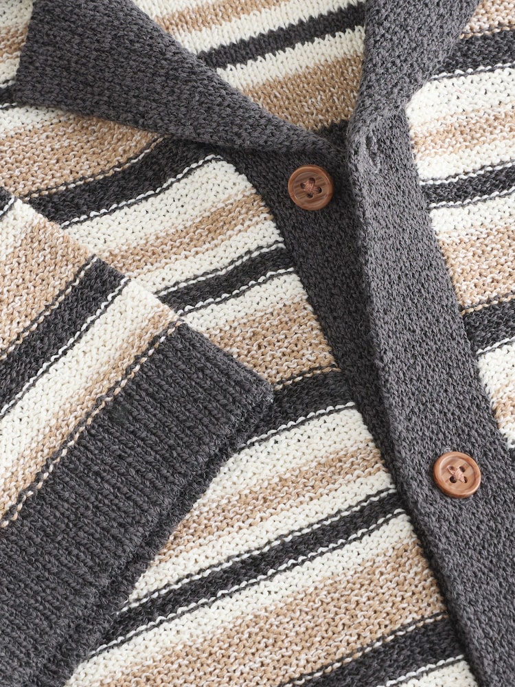 Neutral Black/White Textured Revere Collar Short Sleeve Knitted Polo Shirt (3-16yrs) - Image 4 of 4