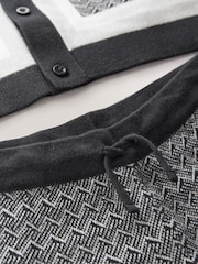 Monochrome Geo Knitted Button Through Polo Shirt and Shorts Set (3-16yrs) - Image 4 of 5