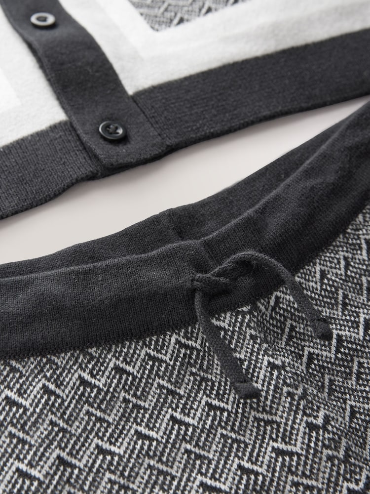 Monochrome Geo Knitted Button Through Polo Shirt and Shorts Set (3-16yrs) - Image 4 of 5