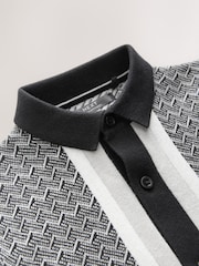 Monochrome Geo Knitted Button Through Polo Shirt and Shorts Set (3-16yrs) - Image 5 of 5