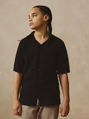 Black Button Through Short Sleeve Knitted Polo Shirt (3-16yrs) - Image 2 of 7