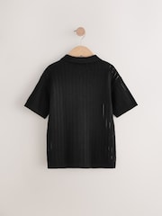 Black Button Through Short Sleeve Knitted Polo Shirt (3-16yrs) - Image 5 of 7