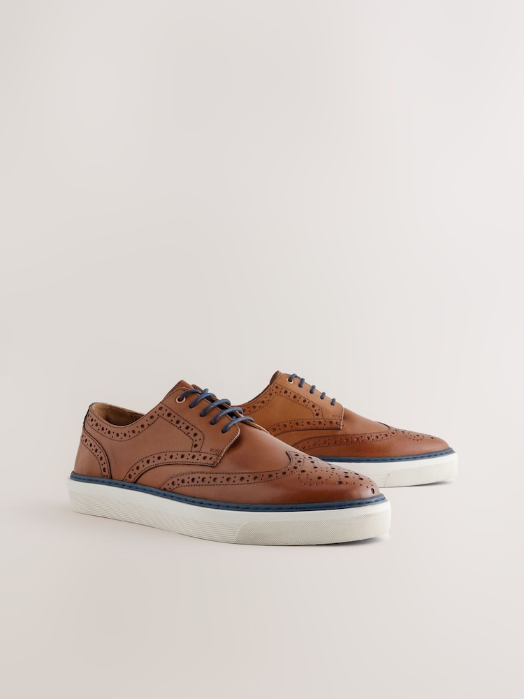 Tan Brown Cupsole Brogue Shoes - Image 1 of 5