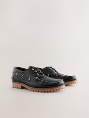 Black Leather Cleated Boat Shoes - Image 1 of 6