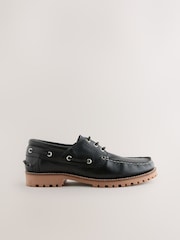 Black Leather Cleated Boat Shoes - Image 2 of 6