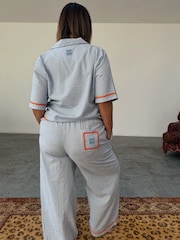 Never Fully Dressed Blue Seersucker Embroidered 100% Cotton Button Through Pyjamas - Image 2 of 5
